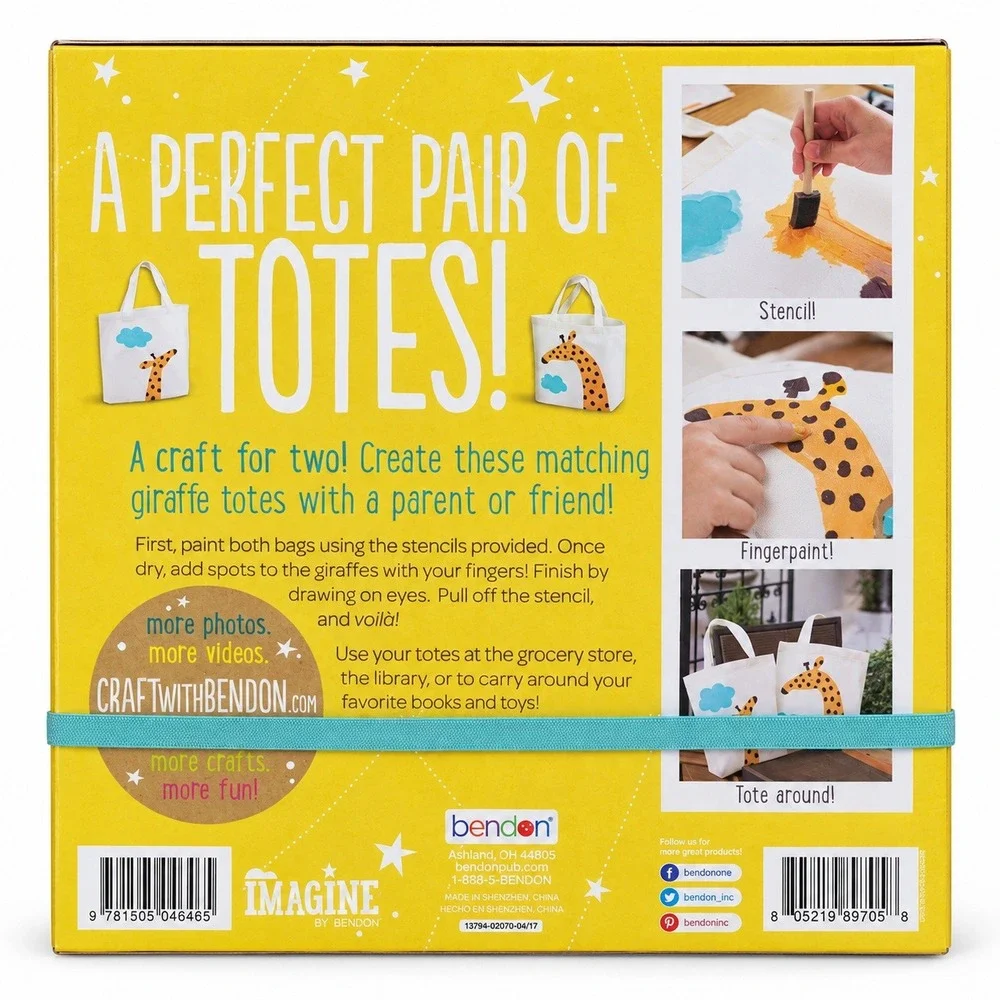 Imagine by Bendon Craft With Me Tote Bag Painting Kit Kids Ages 4+ Giraffe NEW